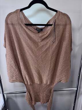 bebe Rose Gold Metallic Shimmer Dolman Sleeve Knit Top